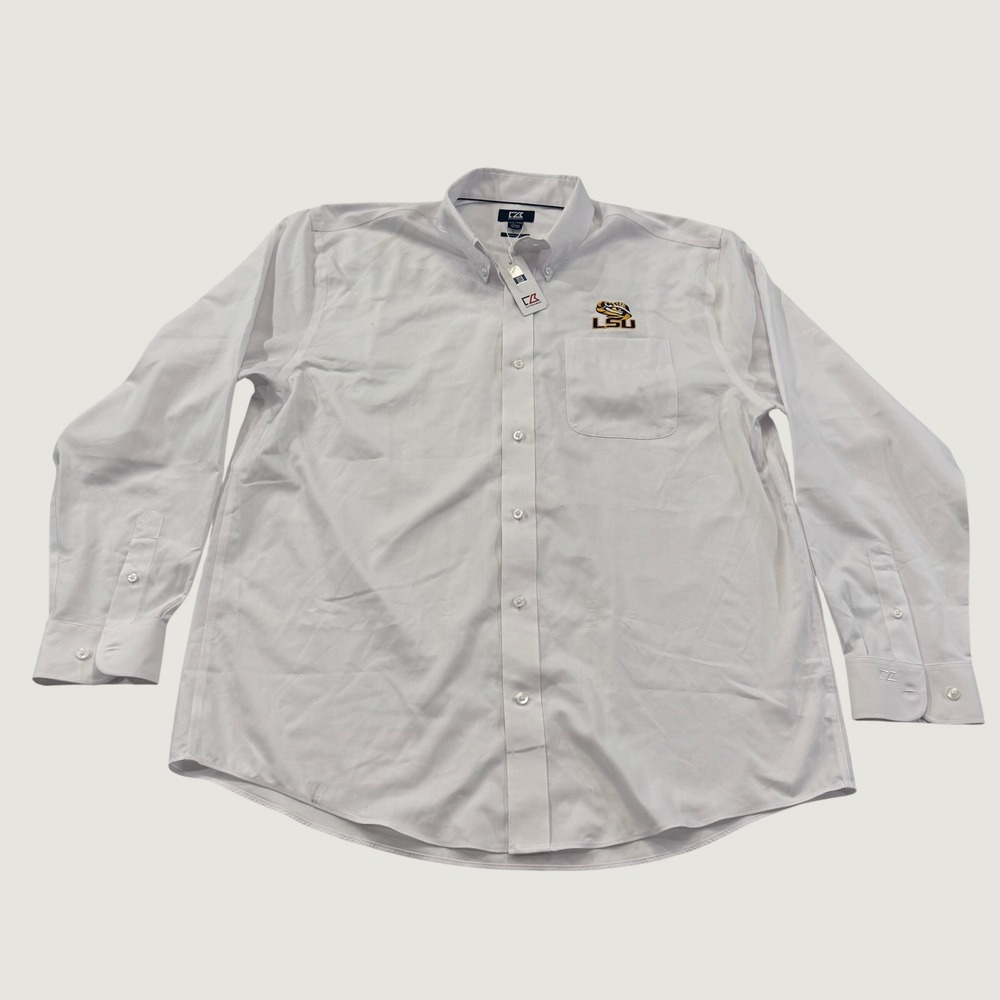 Cutter Buck LSU Tigers Shirt Mens XXL White Long Sleeve Button Down Embroidered